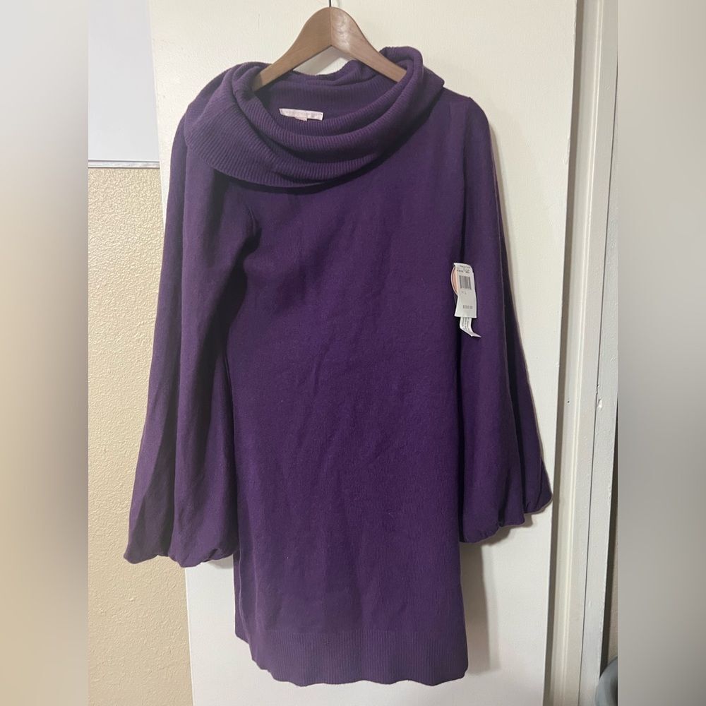 NWT Rebecca Taylor Cashmere Dress SzL Purple Classic Winter Coquette Minimalist
